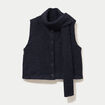 Veste droite sans manches col am&eacute;ricain bleu marine femme
