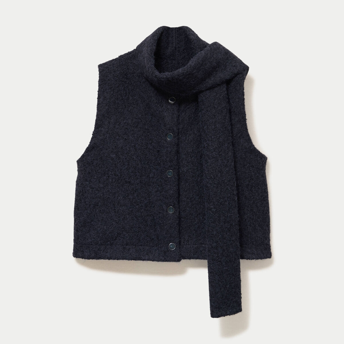 Veste droite sans manches col am&eacute;ricain bleu marine femme