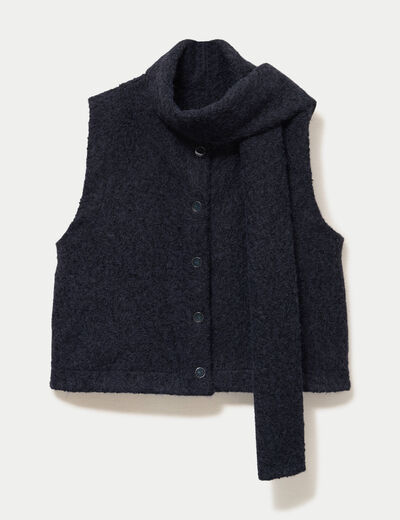 Veste droite sans manches col am&eacute;ricain bleu marine femme