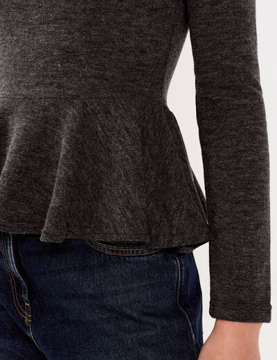 Pull ajust&eacute; court manches longues gris fonc&eacute; femme