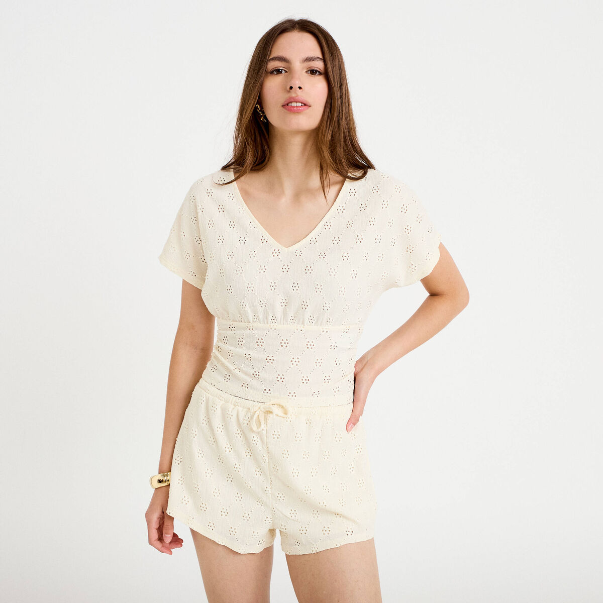 Short ajour&eacute; ecru femme