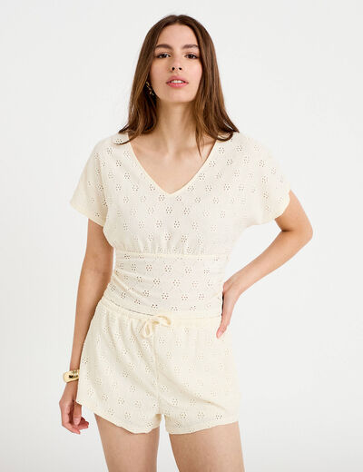 Short ajour&eacute; ecru femme