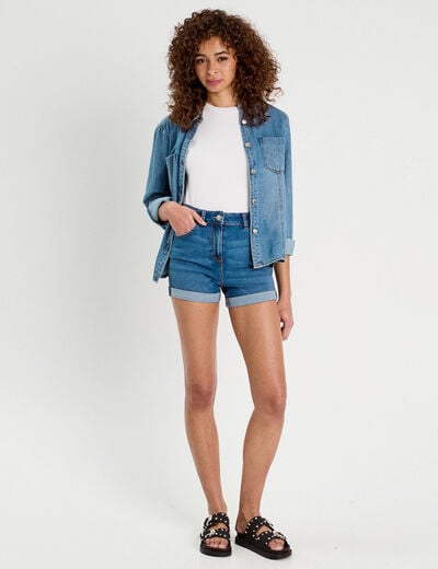 Short slim en jean denim stone femme