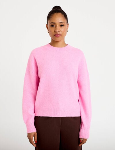Pull col rond rose femme
