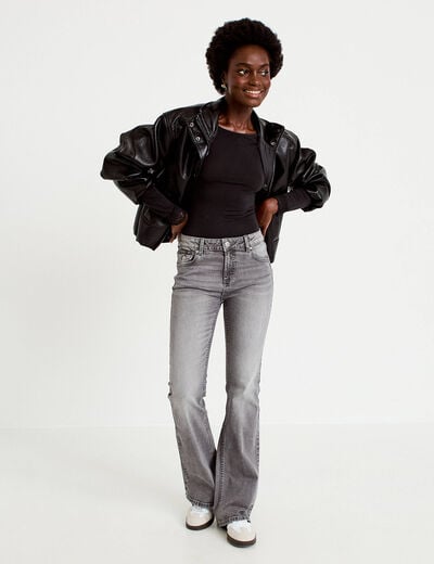 Jean bootcut taille basse denim gris femme