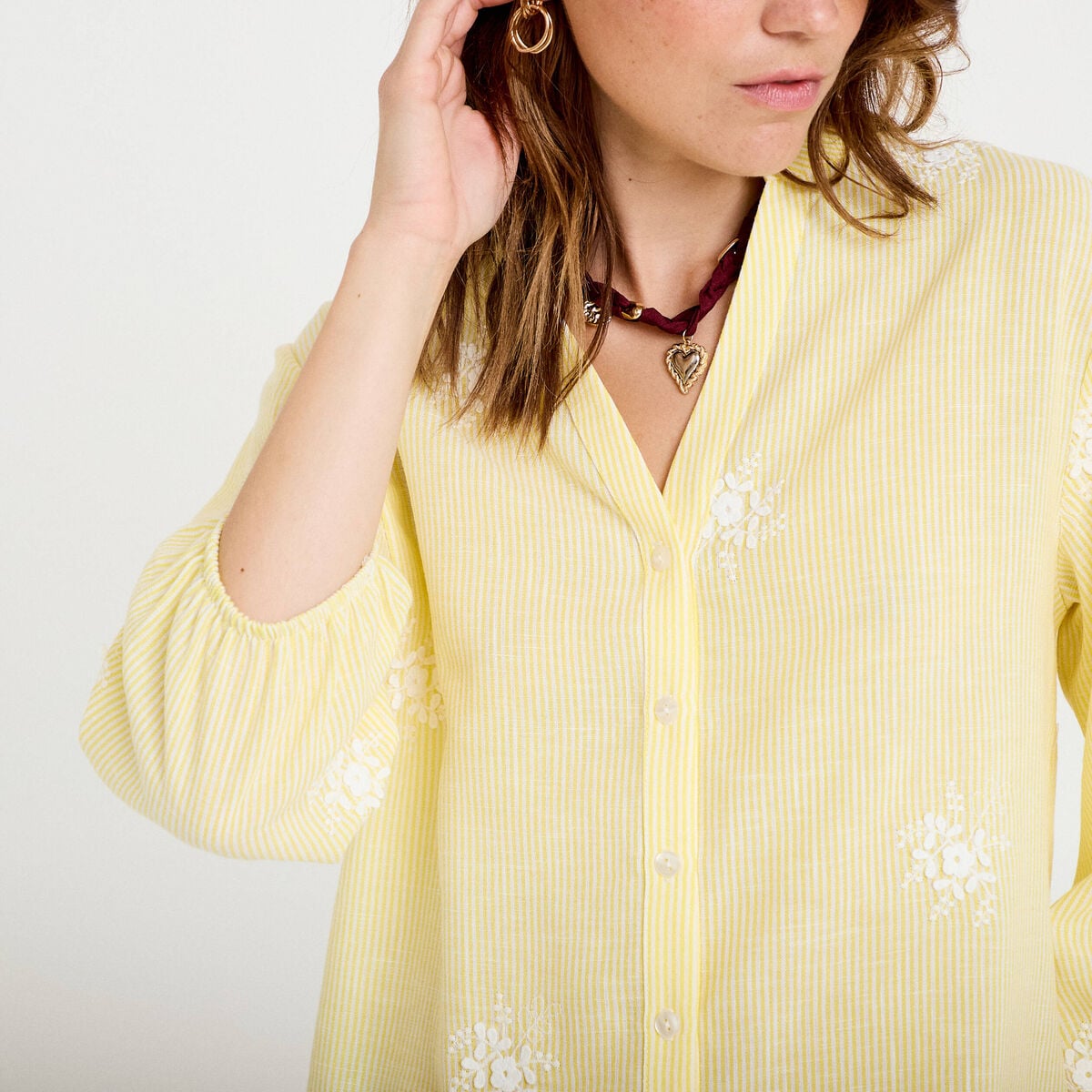 Blouse col tunisien jaune femme