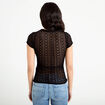Top en dentelle col rond manches courtes noir femme