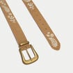 Ceinture large aspect daim broderie beige femme