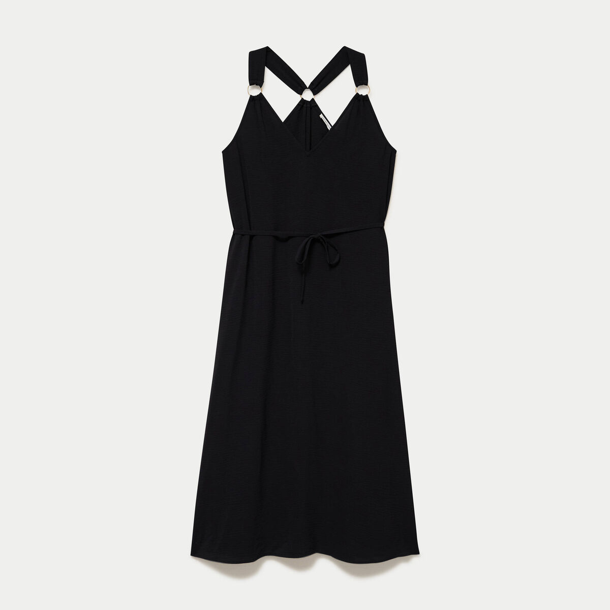 Robe longue droite col v bretelles fines noir femme