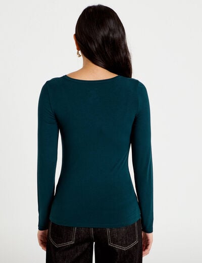 T-shirt uni &agrave; manches longues vert fonc&eacute; femme