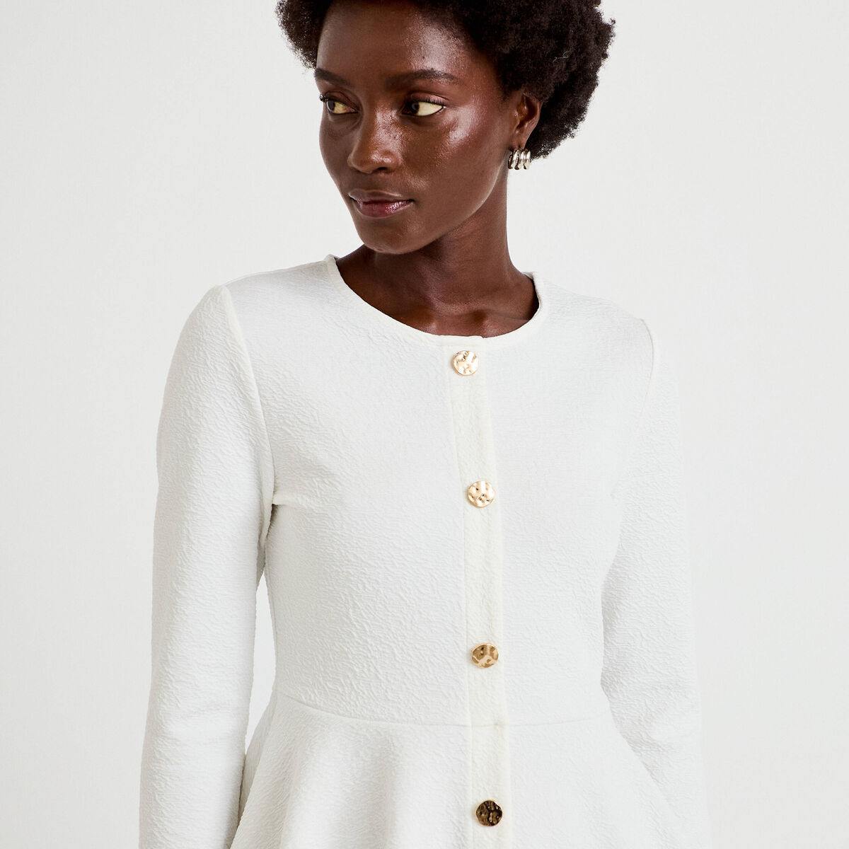 Top p&eacute;plum ajust&eacute; manches longues ecru femme