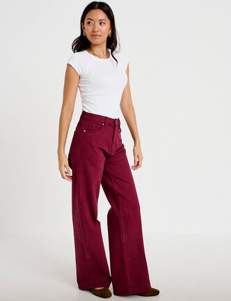 Jean wide leg taille haute bordeaux femme