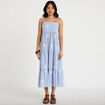 Robe longue &eacute;vas&eacute;e &agrave; fines bretelles blanc femme