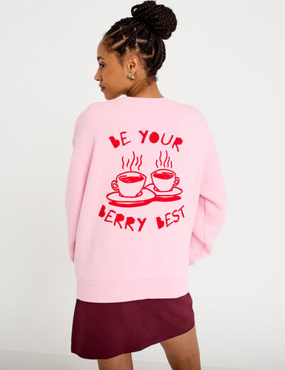 Sweat oversize col rond manches longues rose clair femme