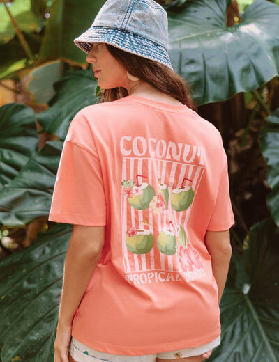 T-shirt oversize manches courtes rose corail femme