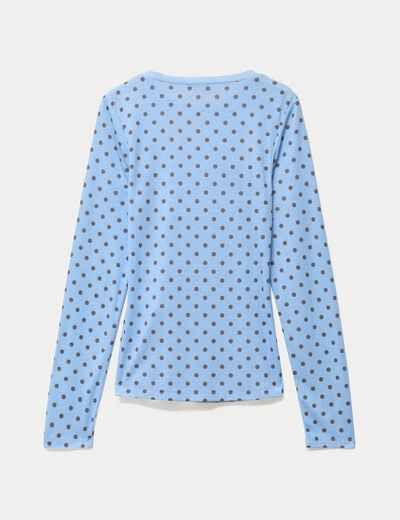 T-shirt ajust&eacute; col rond manches longues bleu ciel femme