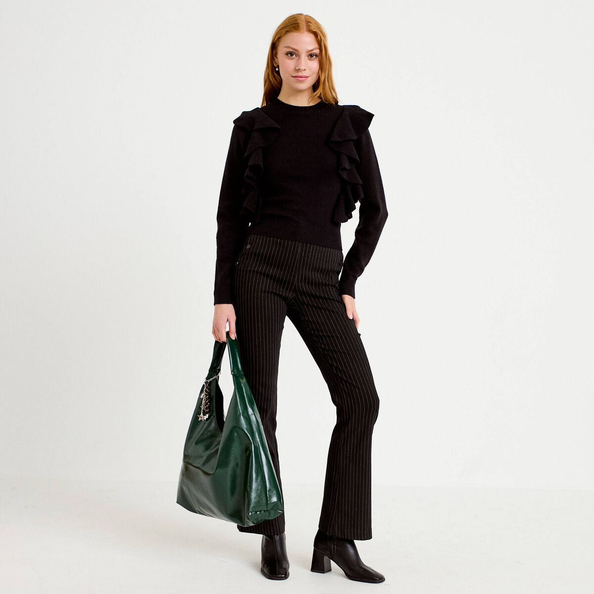 Pantalon bootcut taille haute noir femme