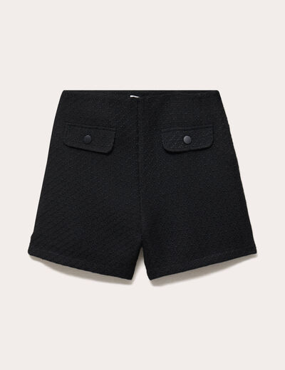 Short tweed taille haute noir femme