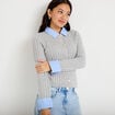 Gilet col chemise manches longues gris clair femme