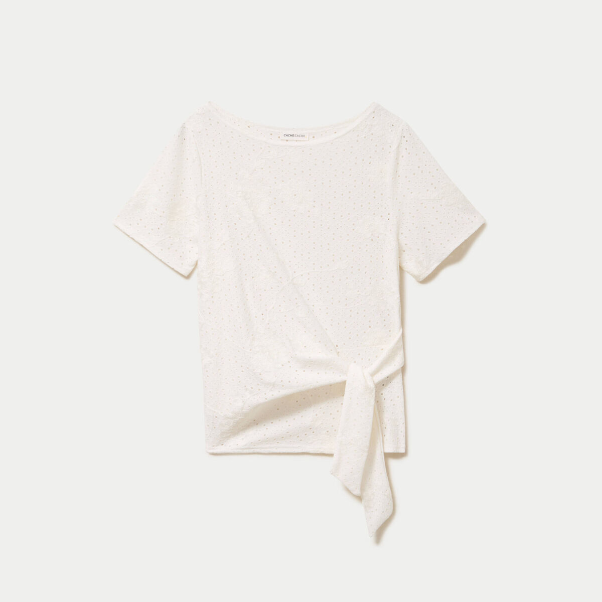 Blouse col v manches courtes ecru femme