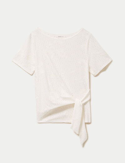 Blouse col v manches courtes ecru femme