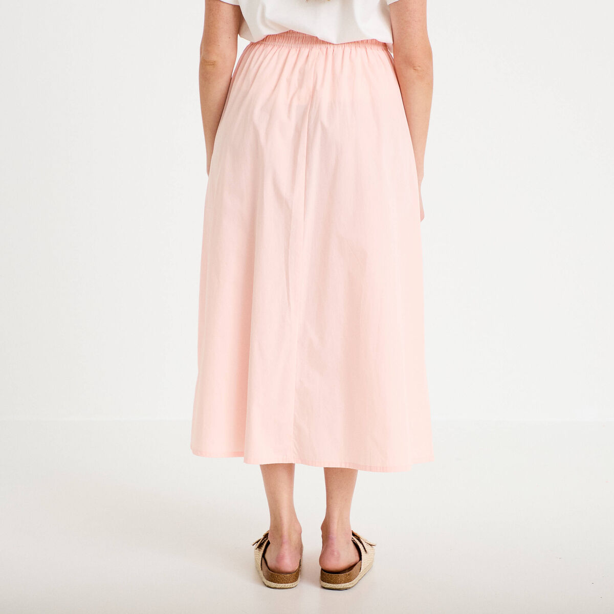 Jupe longue &eacute;vas&eacute;e taille haute rose femme
