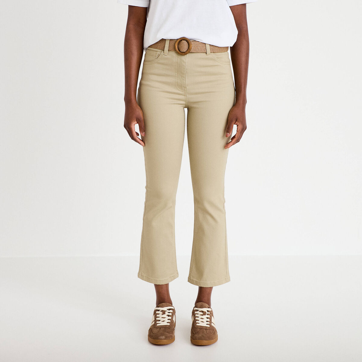 Jean bootcut cropped taille haute vert femme