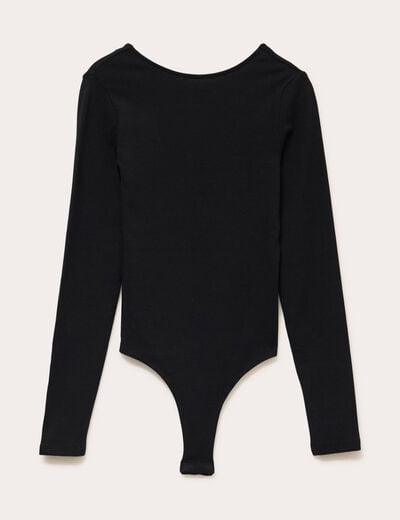 Body cintr&eacute; manches longues bateau noir femme