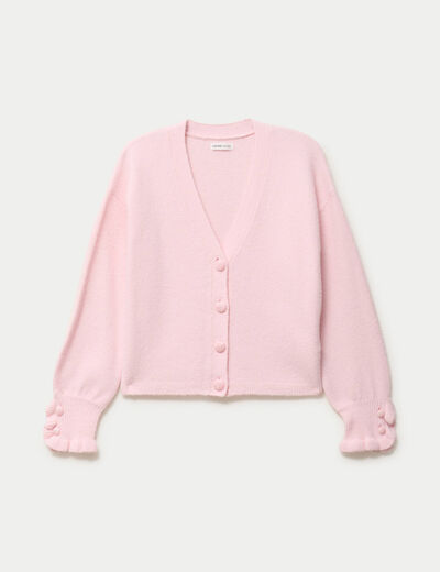 Pull col v manches longues rose clair femme