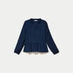 Blouse ample col v manches longues bleu marine femme