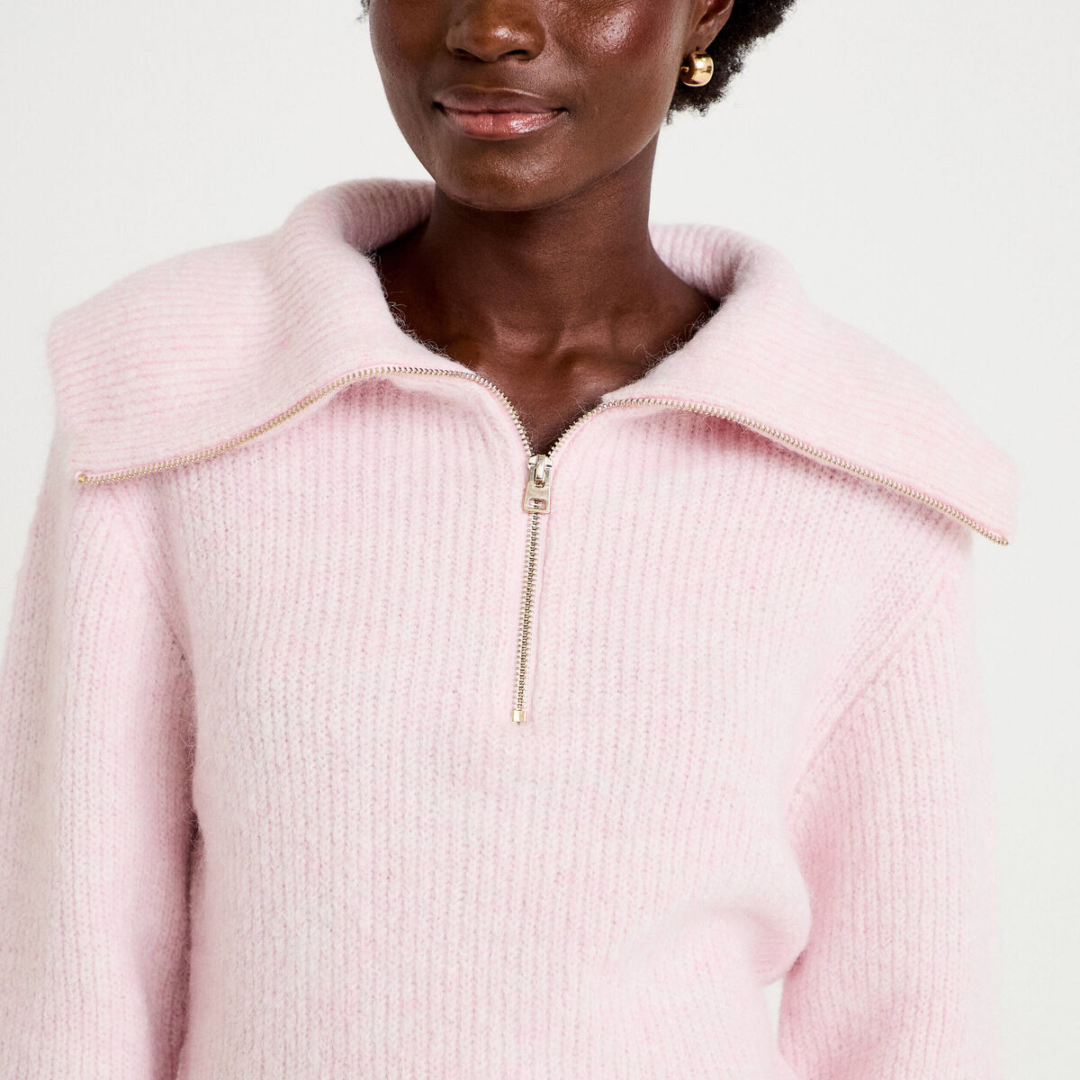 Pull col camionneur manches longues rose clair femme