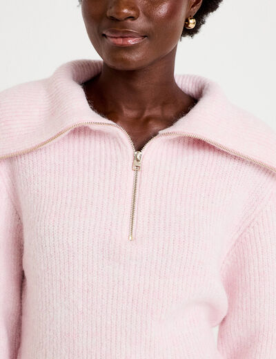 Pull col camionneur manches longues rose clair femme