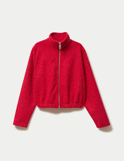 Veste zipp&eacute;e effet polaire rouge femme