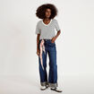 T-shirt col v manches courtes bleu fonc&eacute; femme