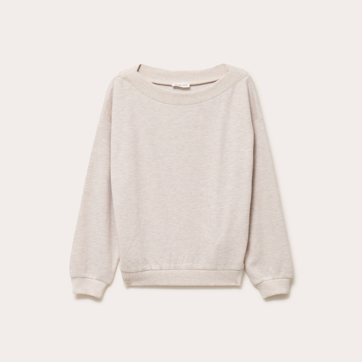 Sweat duveteux col rond manches longues sable femme