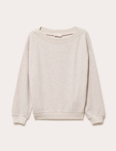 Sweat duveteux col rond manches longues sable femme