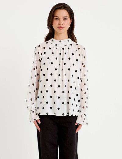 Blouse droite voile manches longues blanc femme