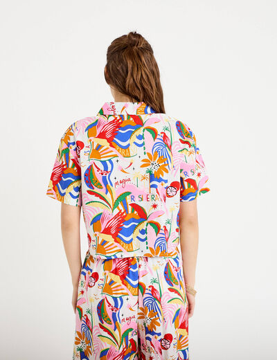 Chemise droite cropped col am&eacute;ricain blanc femme