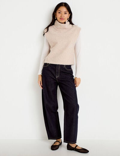 Pull droit sans manches col montant sable femme