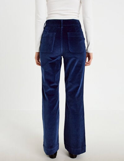 Pantalon bootcut taille haute velours bleu marine femme