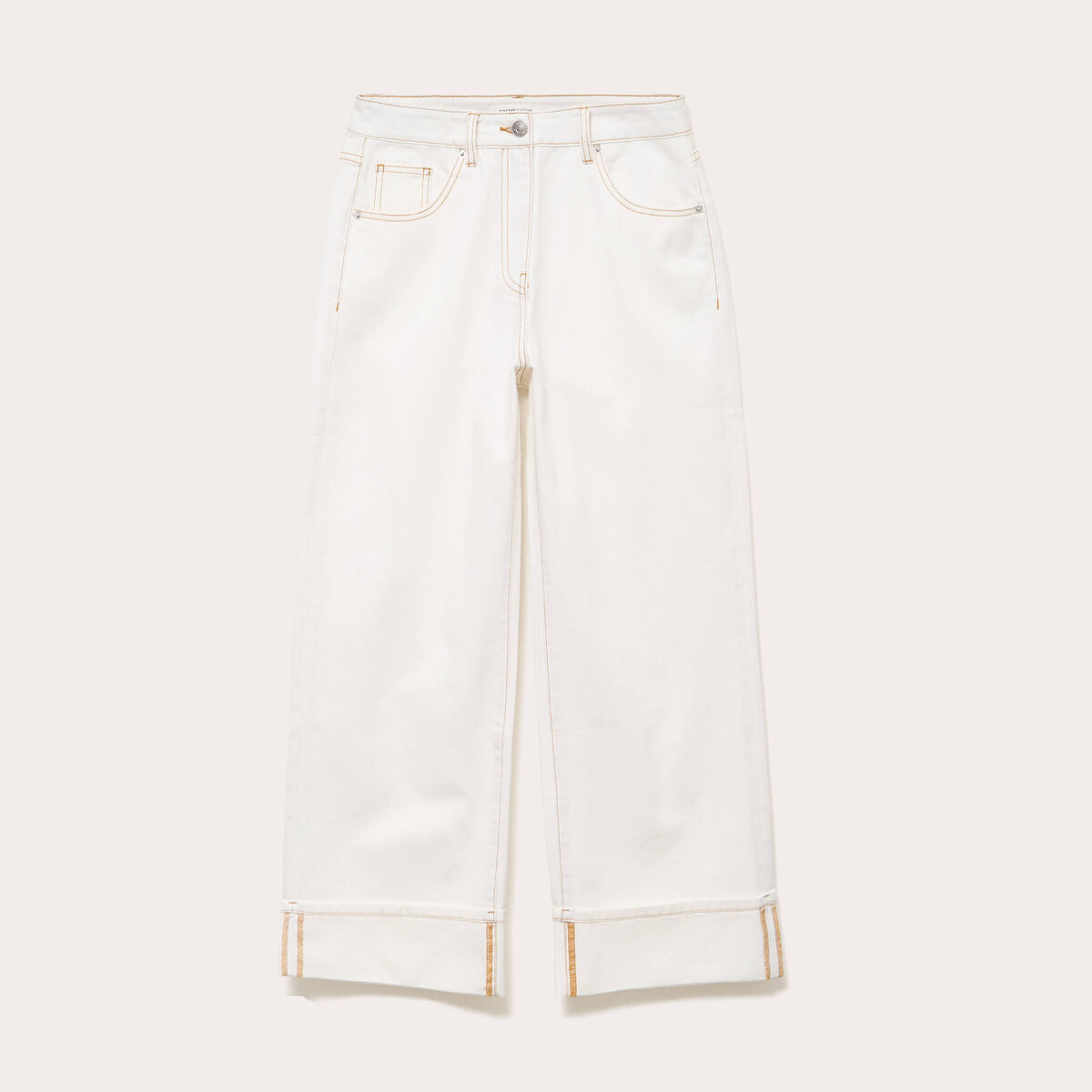 Jeans droit &agrave; revers denim blanc femme