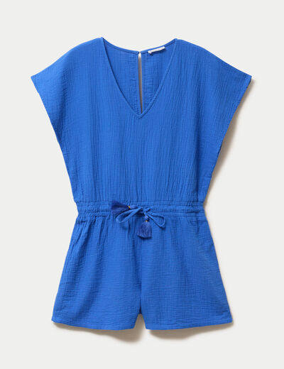 Combishort pliss&eacute; bleu electrique femme