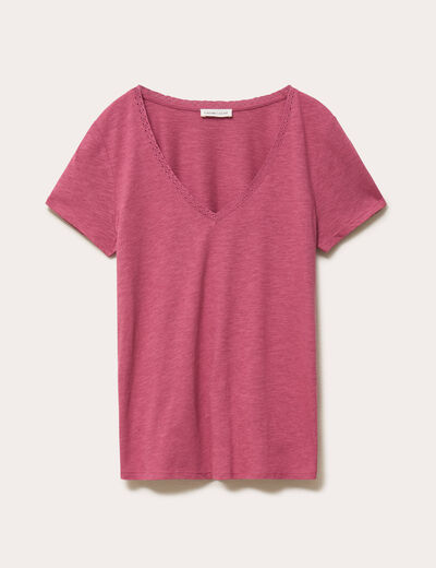 T-shirt col v manches courtes vieux rose femme