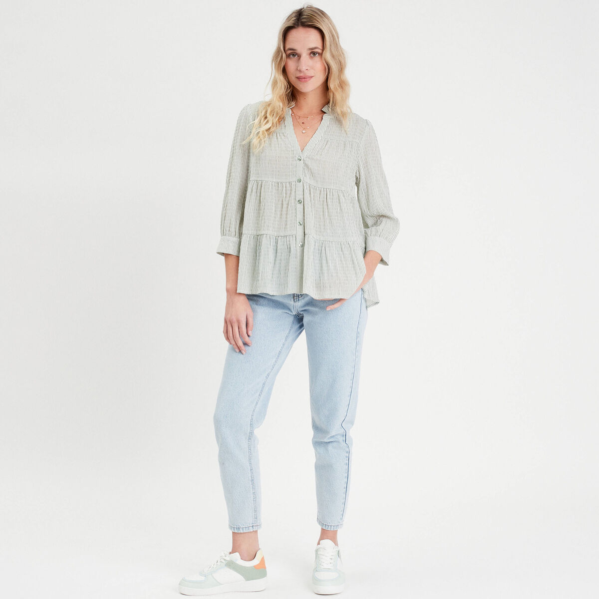 Blouse manches 3/4 vert femme