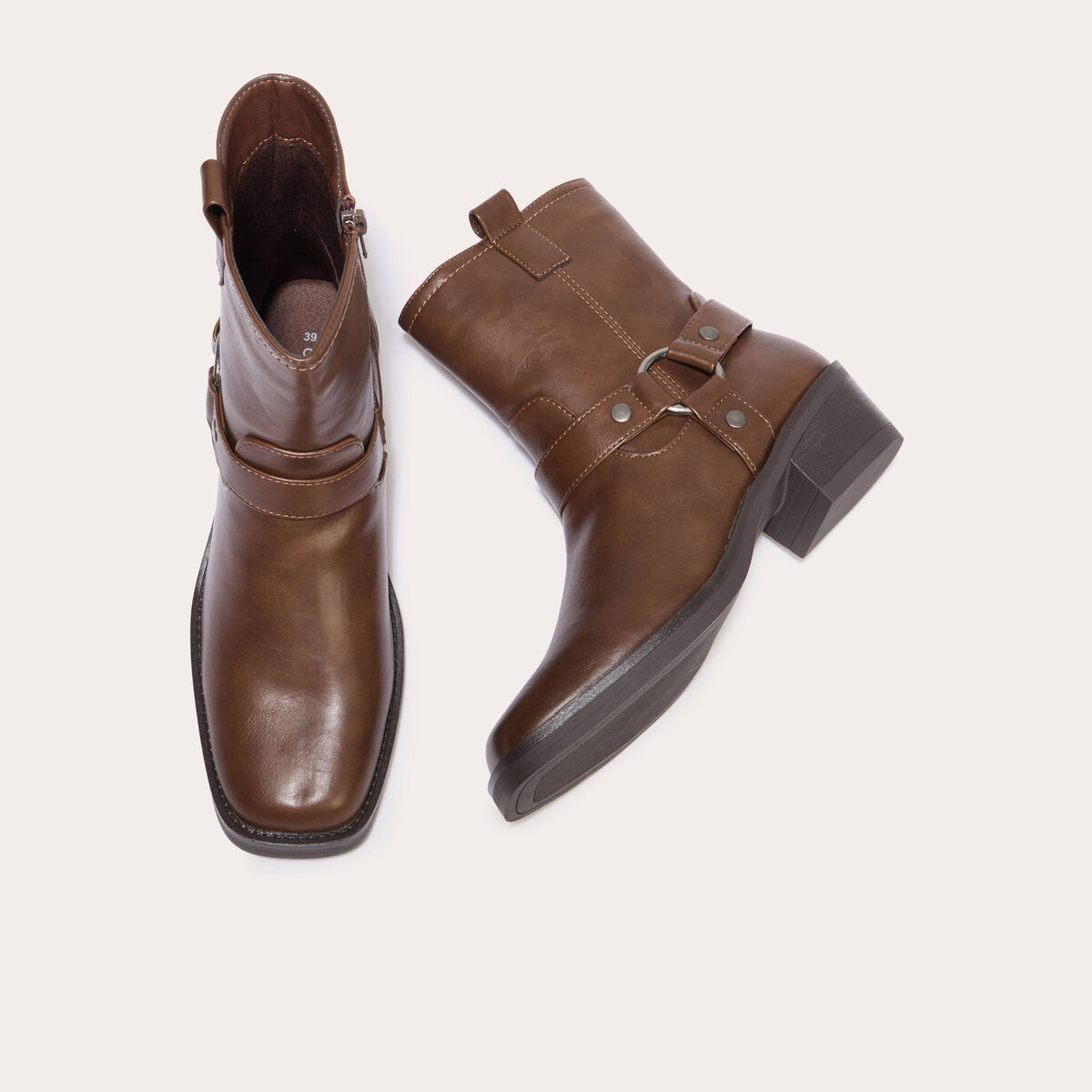 Bottines bout carr&eacute; marron fonc&eacute; femme