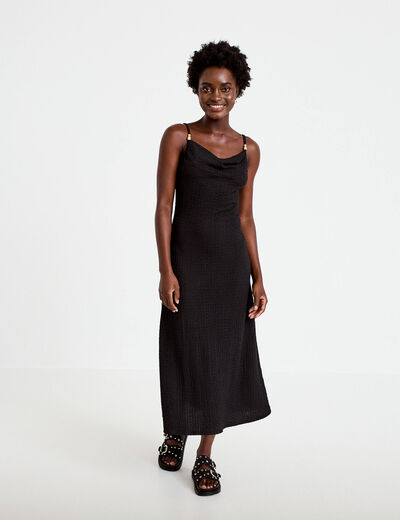 Robe longue droite en maille noir femme