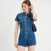 Combishort zipp&eacute;e en jean denim double stone femme