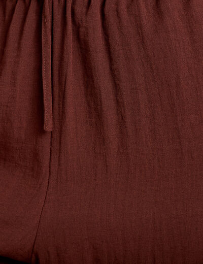 Pantalon large taille haute en cr&ecirc;pe marron femme