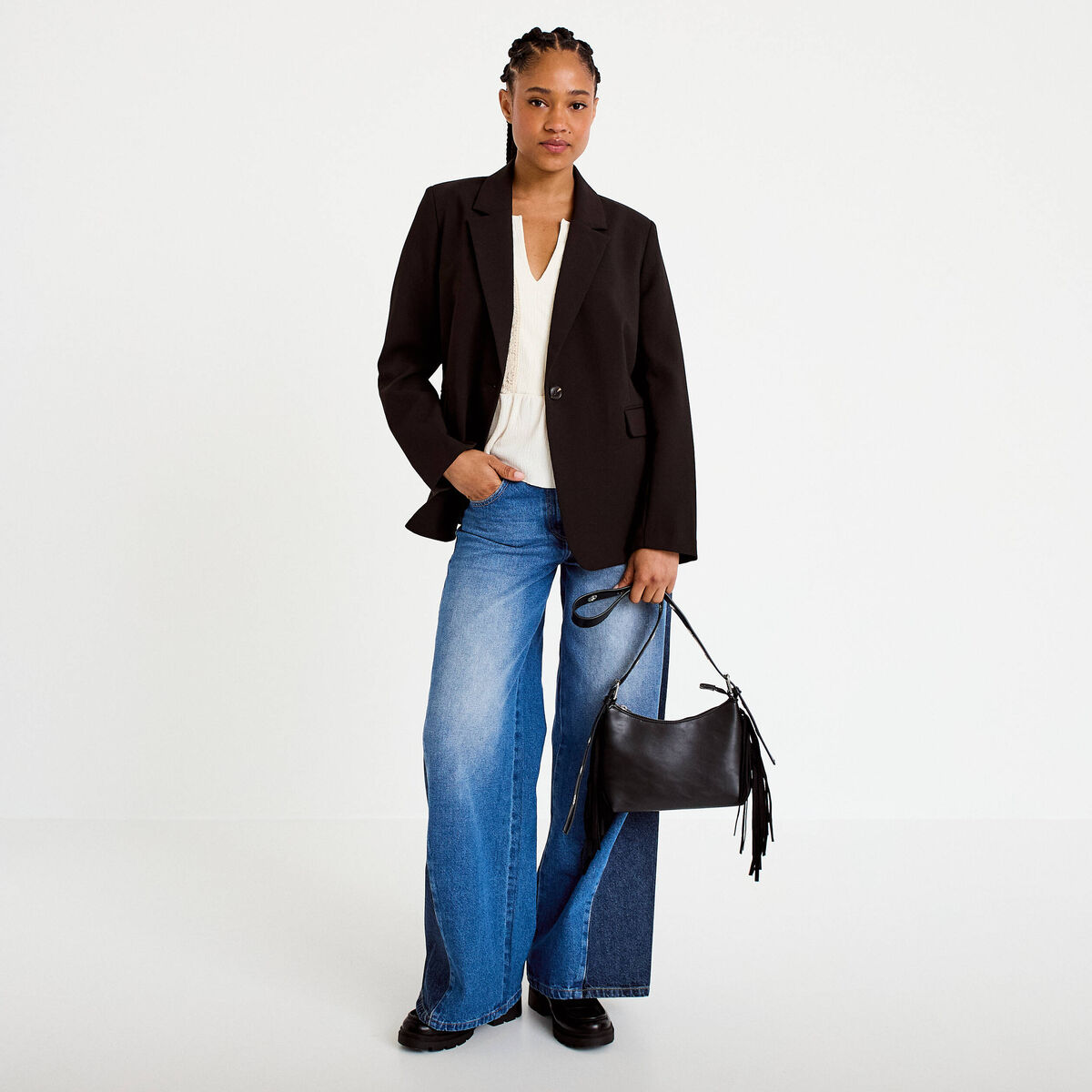 Blouse sans manches col v ecru femme