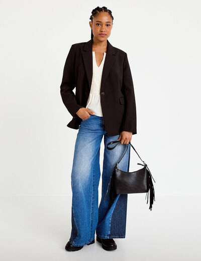 Blouse sans manches col v ecru femme